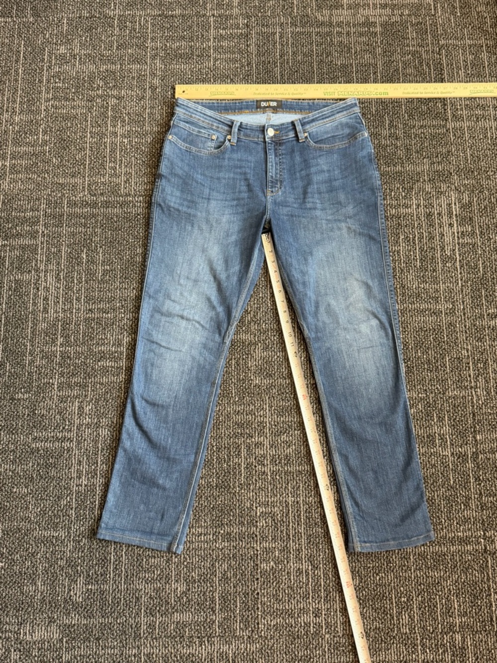 DUER Denim Jeans Mens 36x34 Blue Medium Wash Relaxed Taper Stretch DU/ER